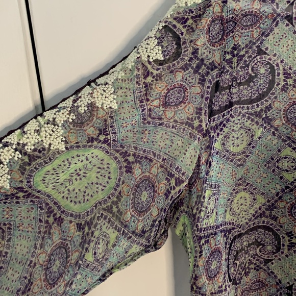 Sundance purple aqua sheer top with cream embroidery and matching cami Size XS - Picture 4 of 9